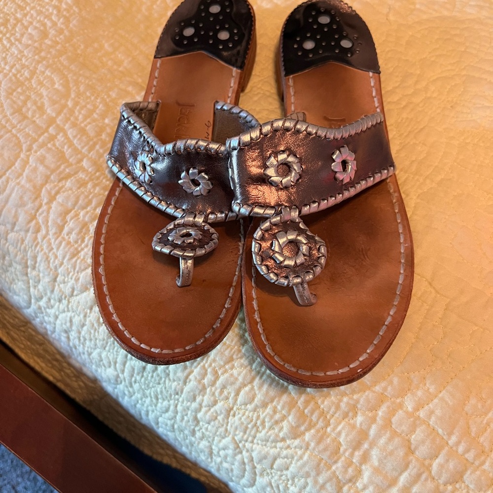 Jack Rogers Brown and Silver Leather Sandals